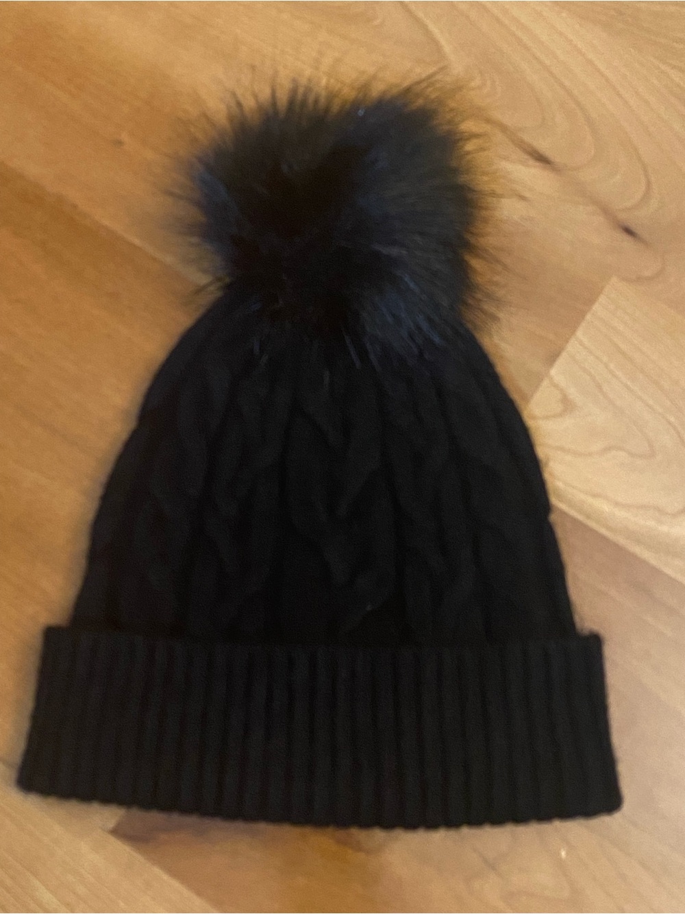 Express Black Cable Knit Beanie with Pom Pom
